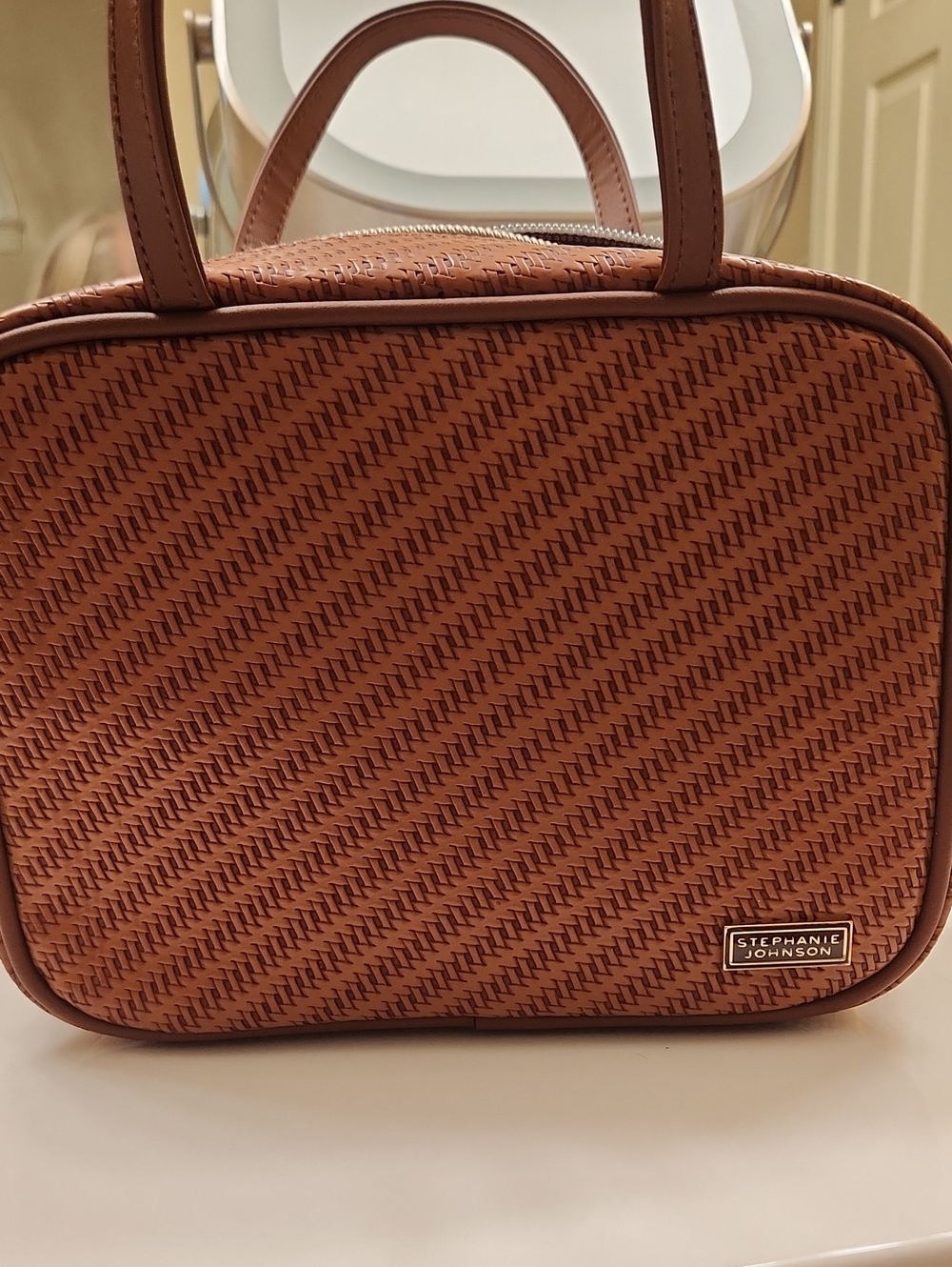 Stephanie Johnson Tan Woven Leather Toiletry Bag
